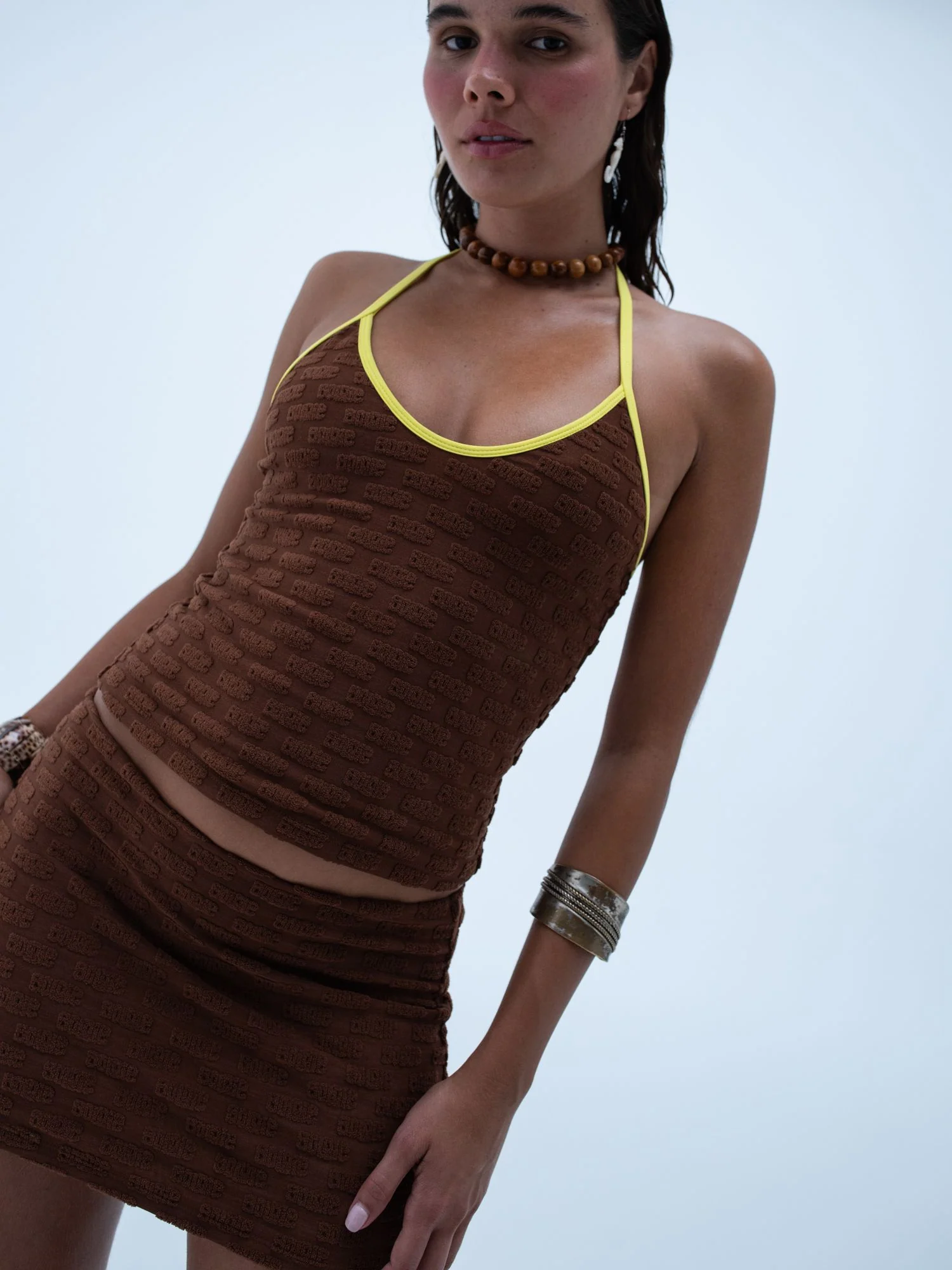 margo halter tank top / brown logo terry - Image 3